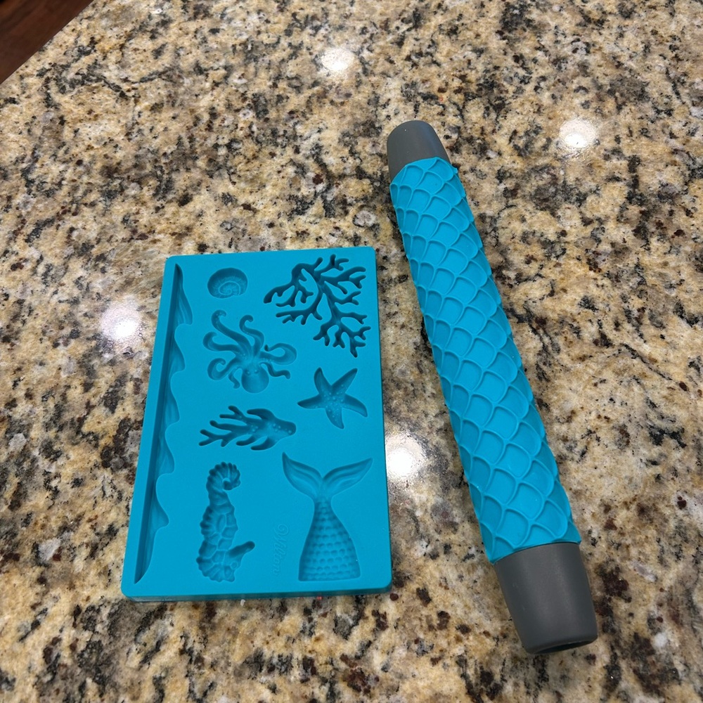 Hard to Find — Blue Silicone Baking Mold and Rolling Pin Set